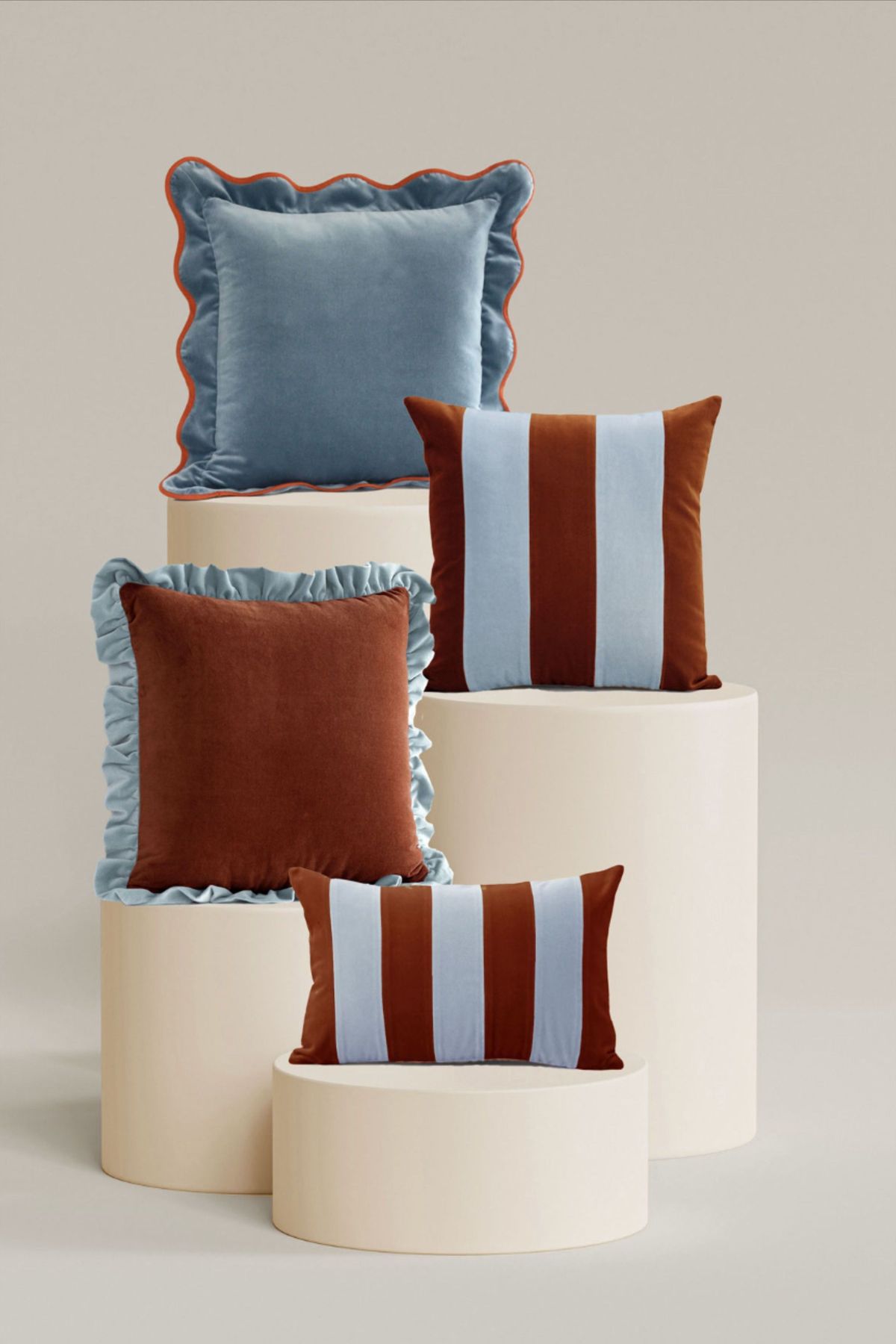 Decorative handloom cushions in blue and brown