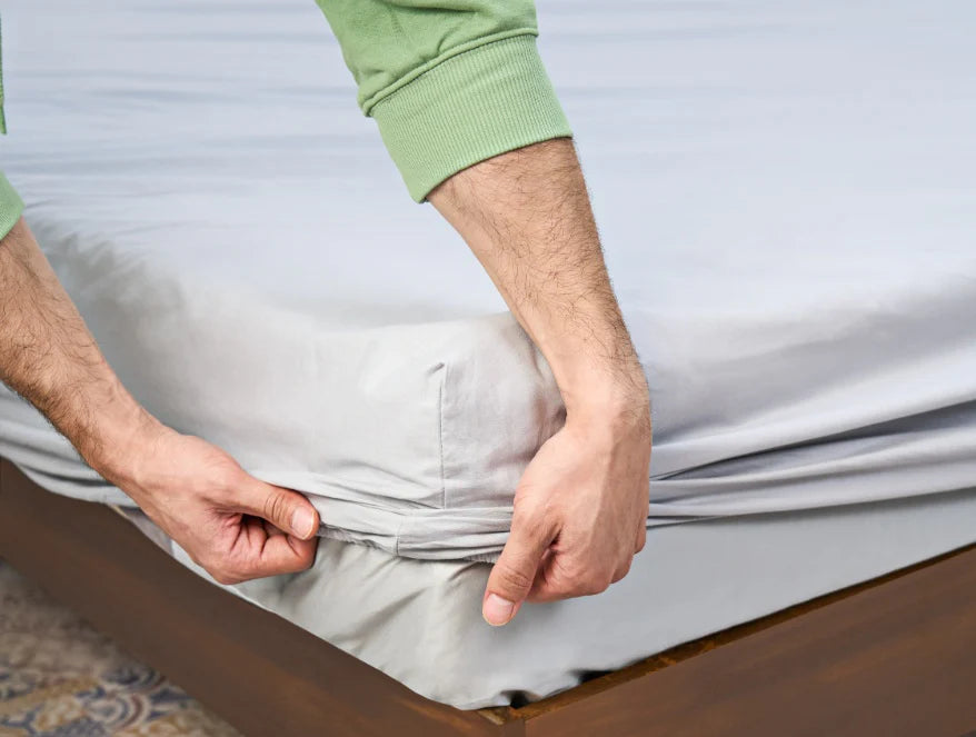 Essentials 100% Cotton Fitted King Bedsheet, 144 TC, Geometric, Blush